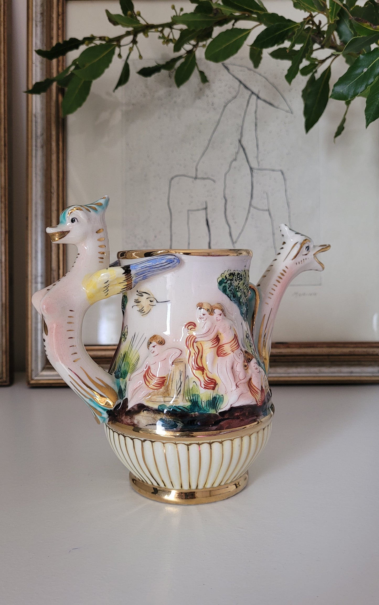 1950s/1960s Capodimonte Cherub & Dragon Demitasse Tea Set Signed Italy 565