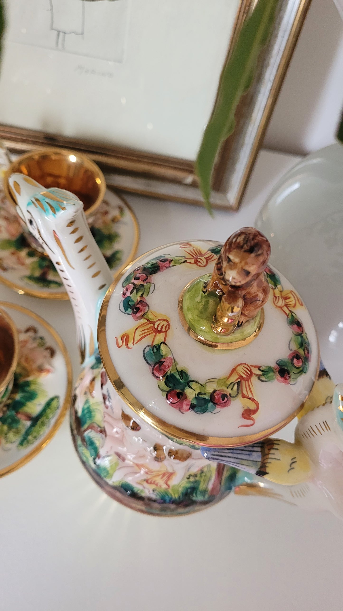 1950s/1960s Capodimonte Cherub & Dragon Demitasse Tea Set Signed Italy 565